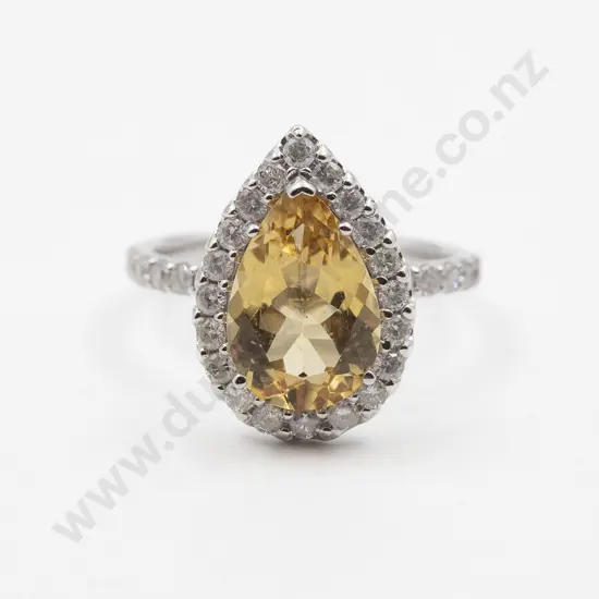 14ct White Gold 33stone Heliodor and Diamond Cluster Ring