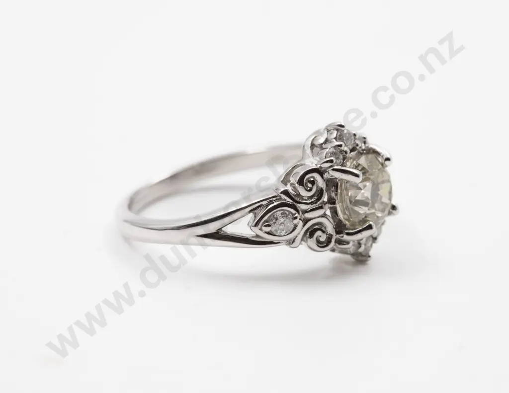 Art Deco Style 14ct White Solitaire Diamond Ring Image 1++
