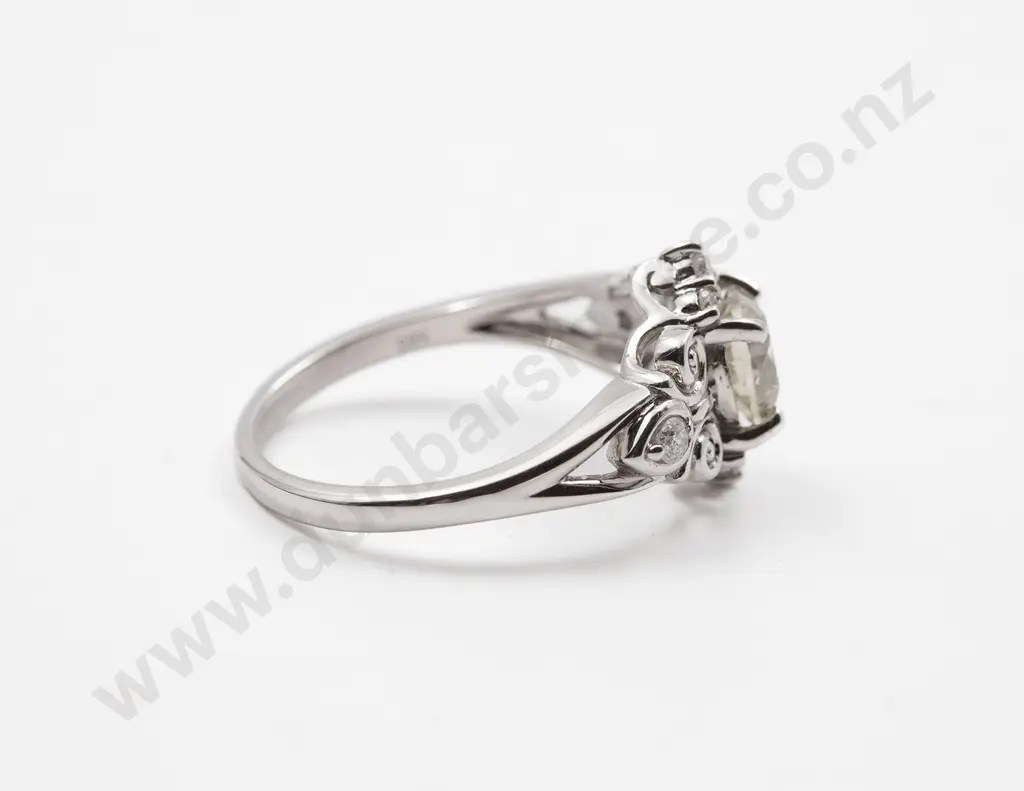 Art Deco Style 14ct White Solitaire Diamond Ring Image 1++