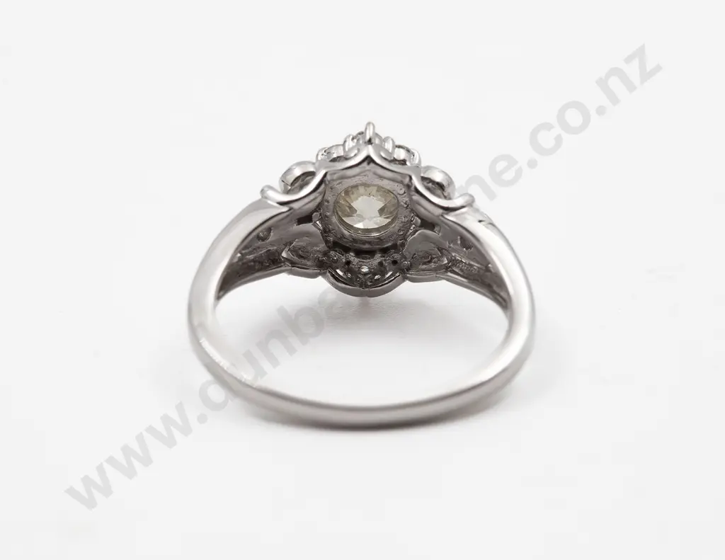 Art Deco Style 14ct White Solitaire Diamond Ring Image 1++