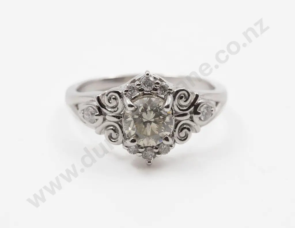 Art Deco Style 14ct White Solitaire Diamond Ring Image 1++
