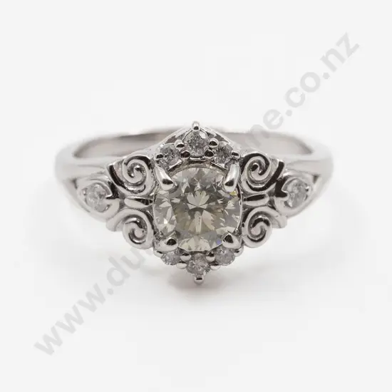 Art Deco Style 14ct White Solitaire Diamond Ring