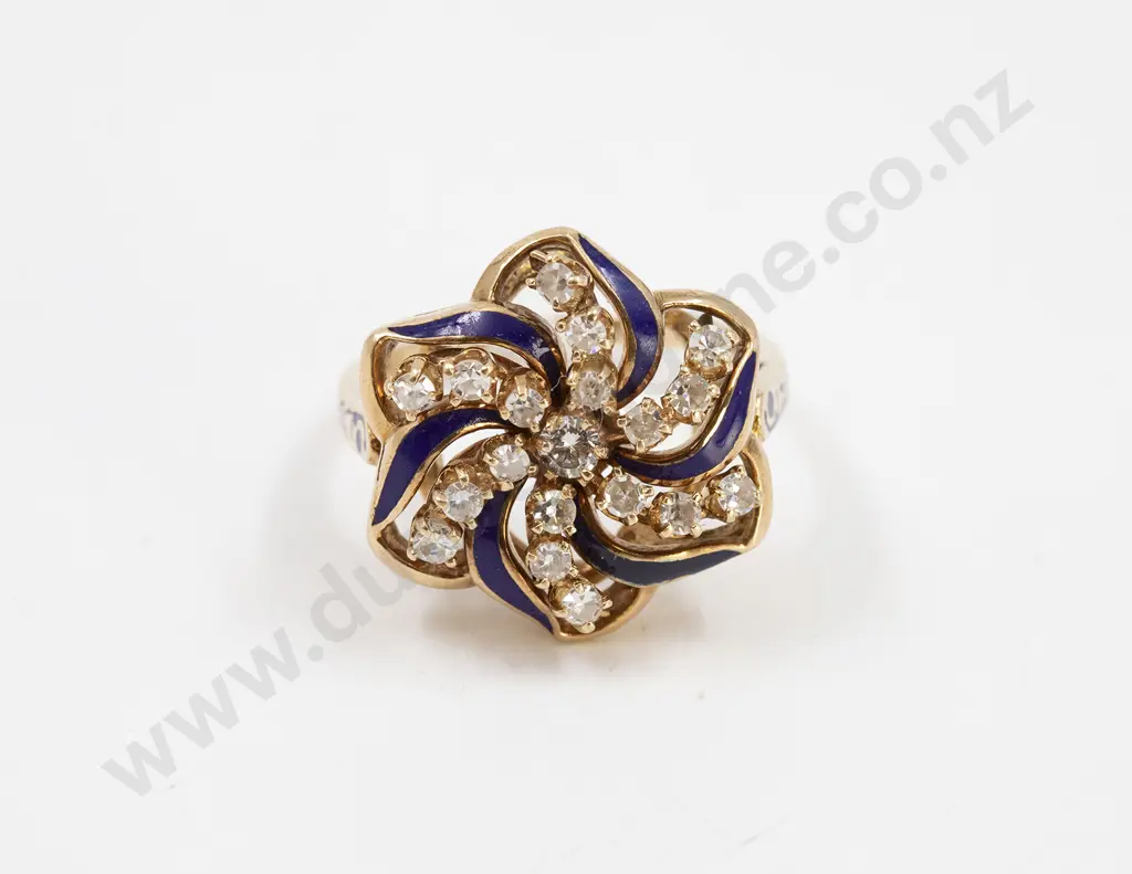 14ct 19stone Diamond and Enamel Cluster Ring Image 1++