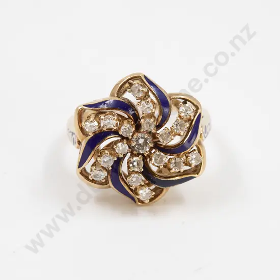 14ct 19stone Diamond and Enamel Cluster Ring