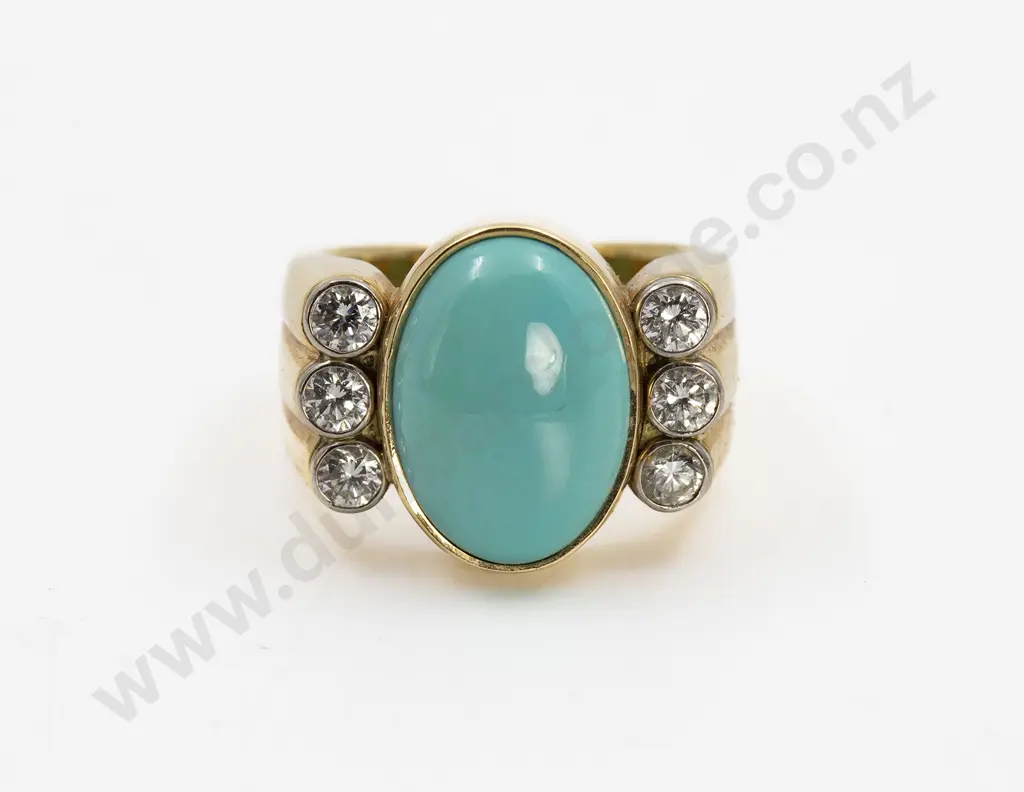 18ct Seven Stone Turquoise and Diamond Dress Ring Image 1++