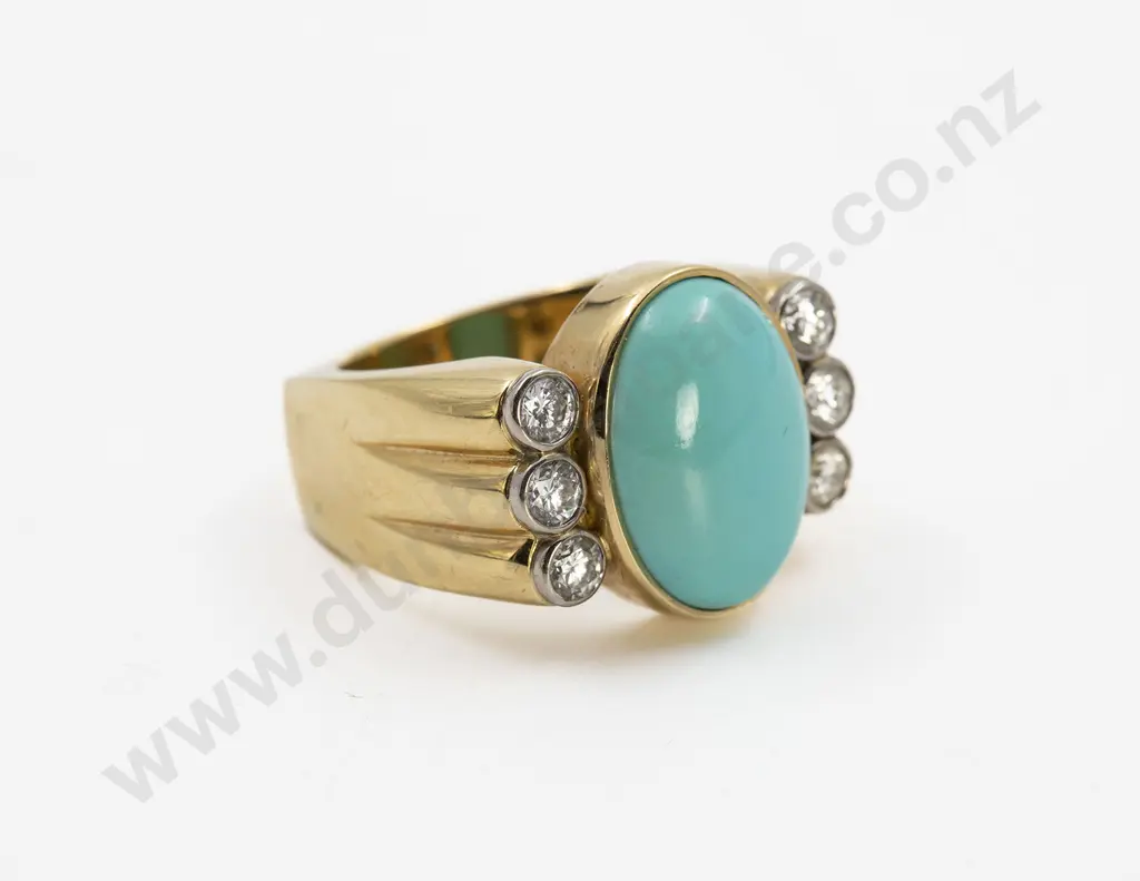 18ct Seven Stone Turquoise and Diamond Dress Ring Image 1++