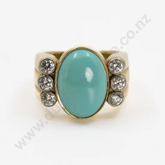 18ct Seven Stone Turquoise and Diamond Dress Ring