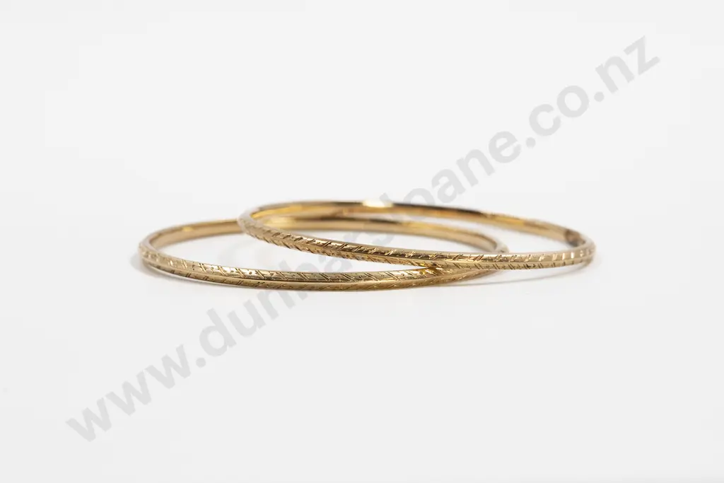Pair Yellow Gold Plated Bright Cut Bangles Image 1++