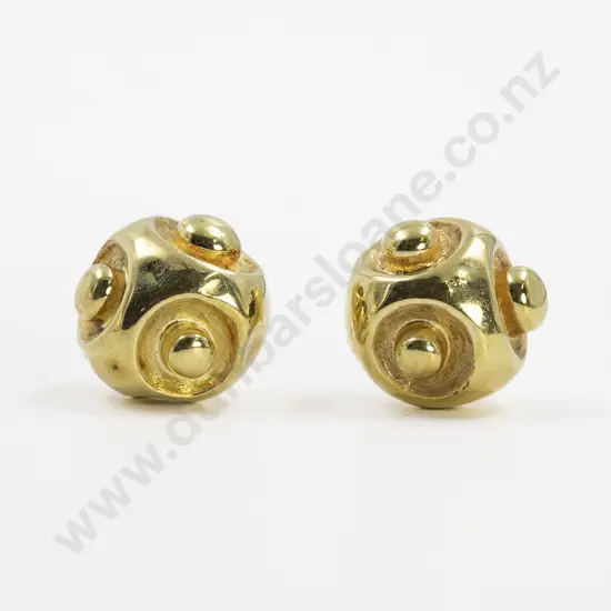 Pair Large 18ct Fancy Hollow Dome Earrings