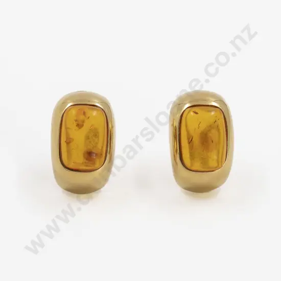 Pair 18ct Single Amber Panel Earrings