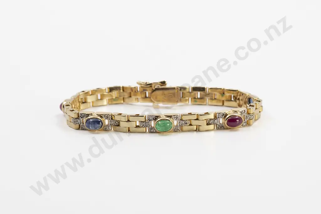 14ct Emerald Sapphire Ruby and Diamond Bracelet Image 1++