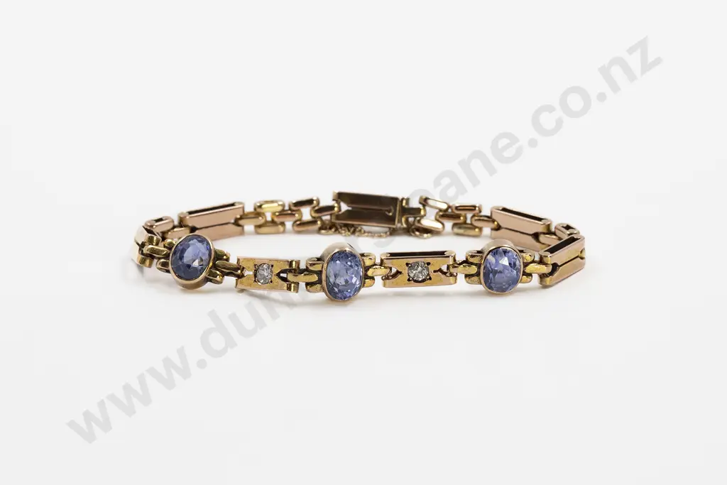 Edwardian 15ct Five Stone Sapphire and Diamond Gate Link Style Bracelet Image 1++