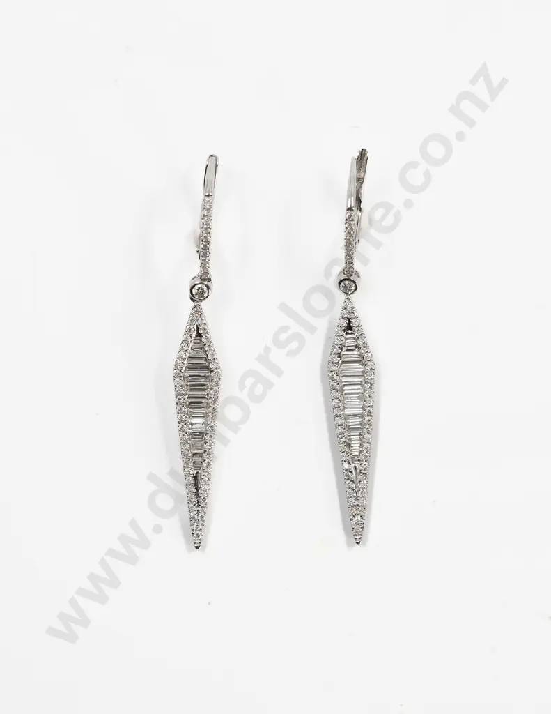 18ct White Gold Diamond Pendant Drop Earrings Image 1++