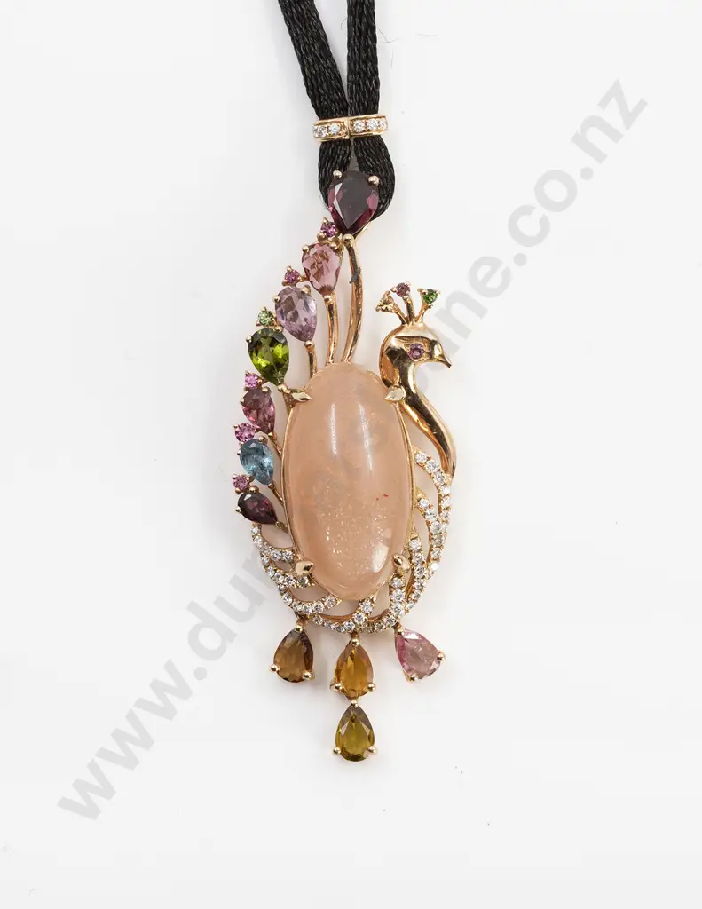 18ct Rose Gold and Multi-Gem Fancy Peacock Pendant Image 1++