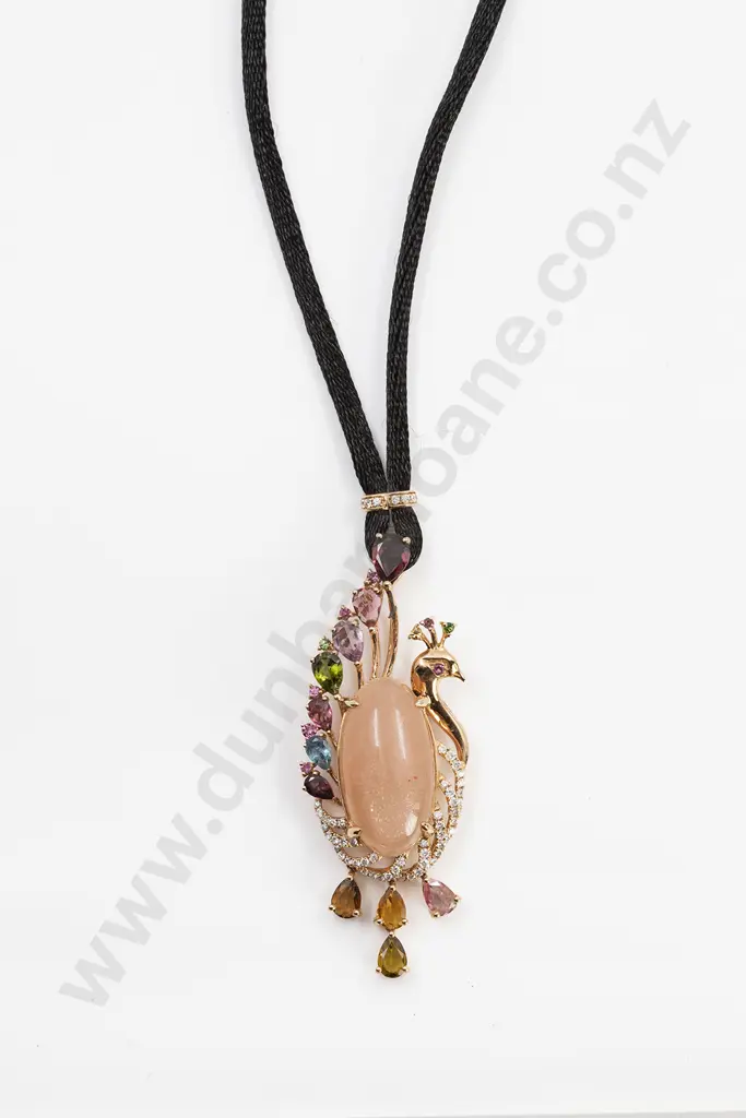 18ct Rose Gold and Multi-Gem Fancy Peacock Pendant Image 1++