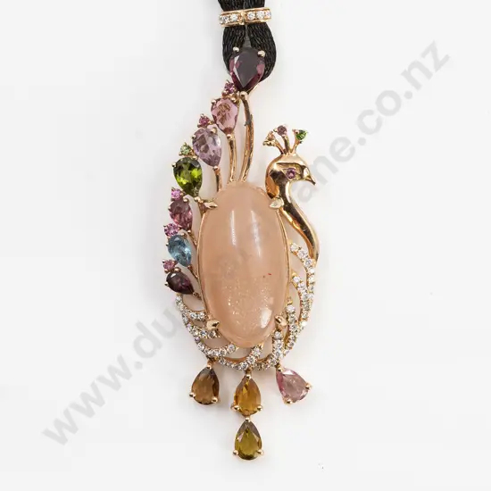18ct Rose Gold and Multi-Gem Fancy Peacock Pendant