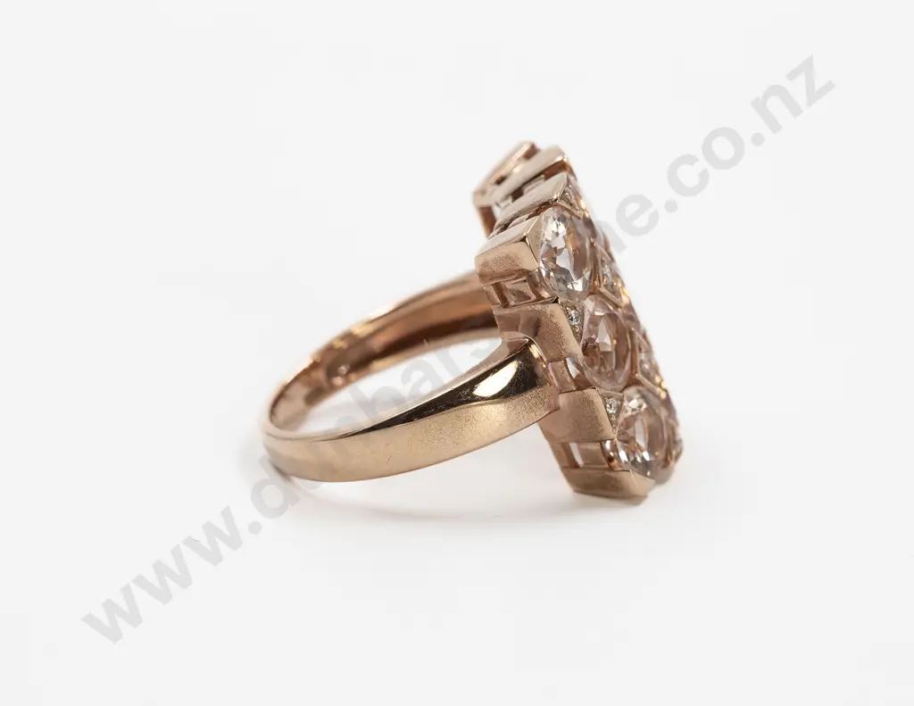 9ct Nine Stone Morganite and Diamond Dress Ring Image 1++