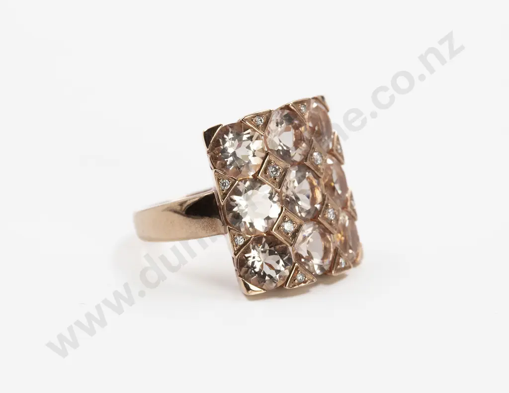 9ct Nine Stone Morganite and Diamond Dress Ring Image 1++