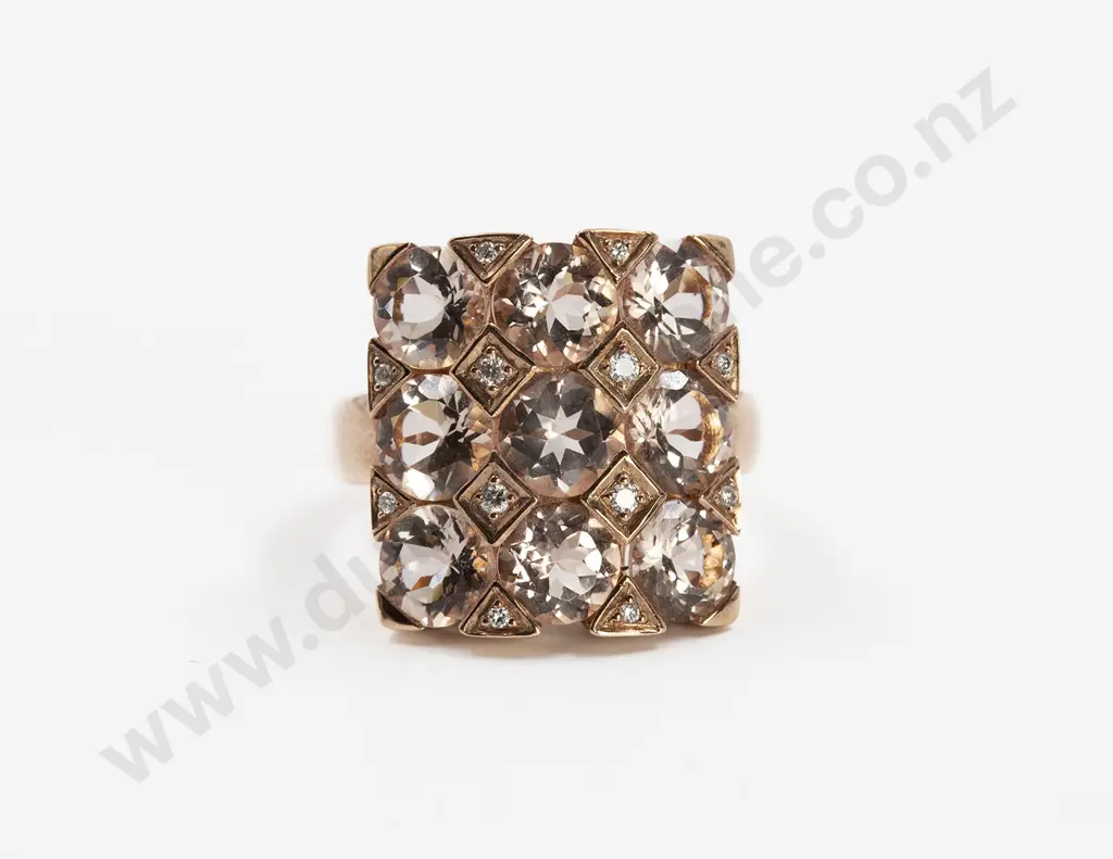 9ct Nine Stone Morganite and Diamond Dress Ring Image 1++
