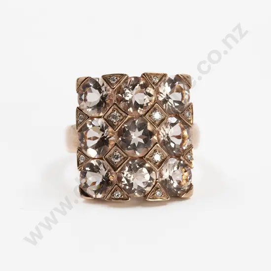 9ct Nine Stone Morganite and Diamond Dress Ring