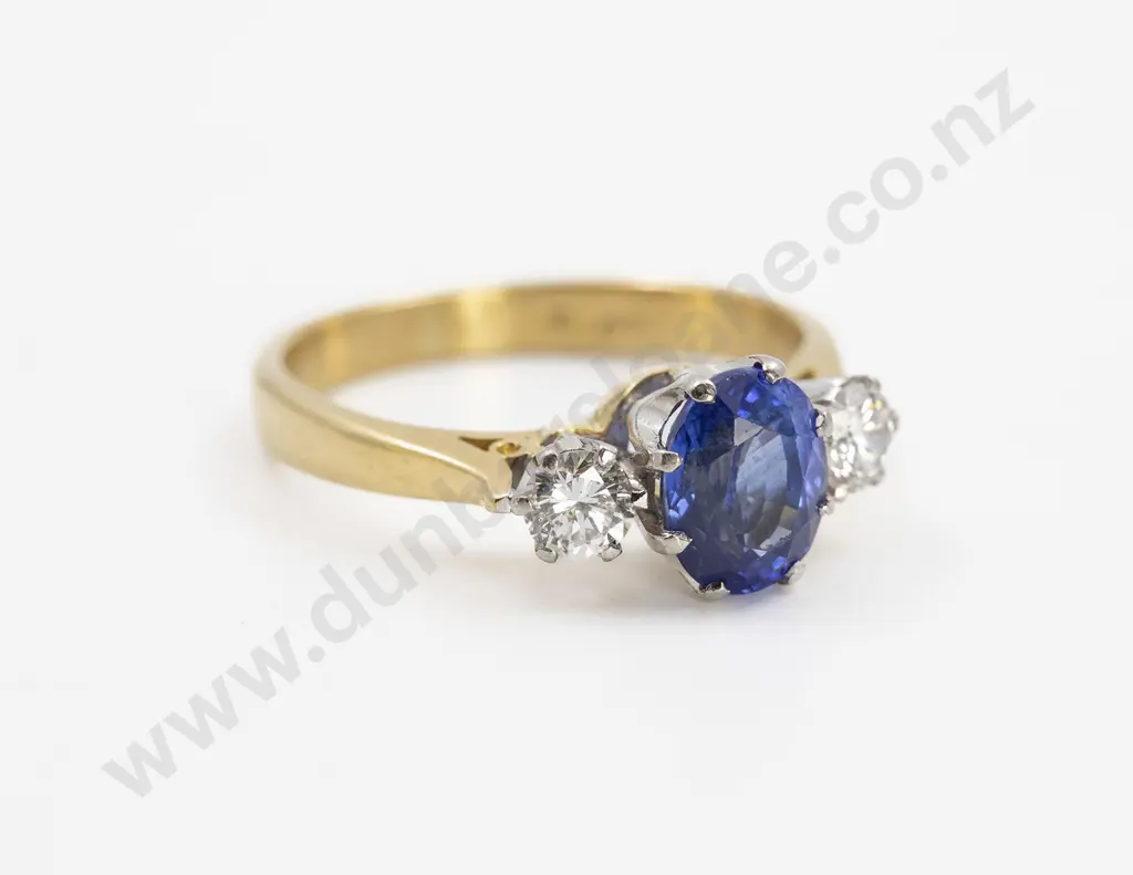 18ct Three Stone Sapphire and Diamond Bridge Ring Image 1++