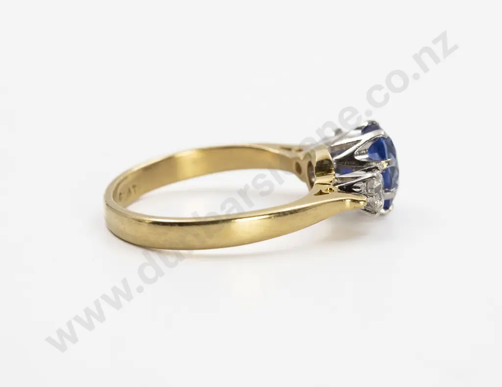 18ct Three Stone Sapphire and Diamond Bridge Ring Image 1++