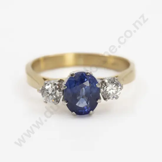 18ct Three Stone Sapphire and Diamond Bridge Ring