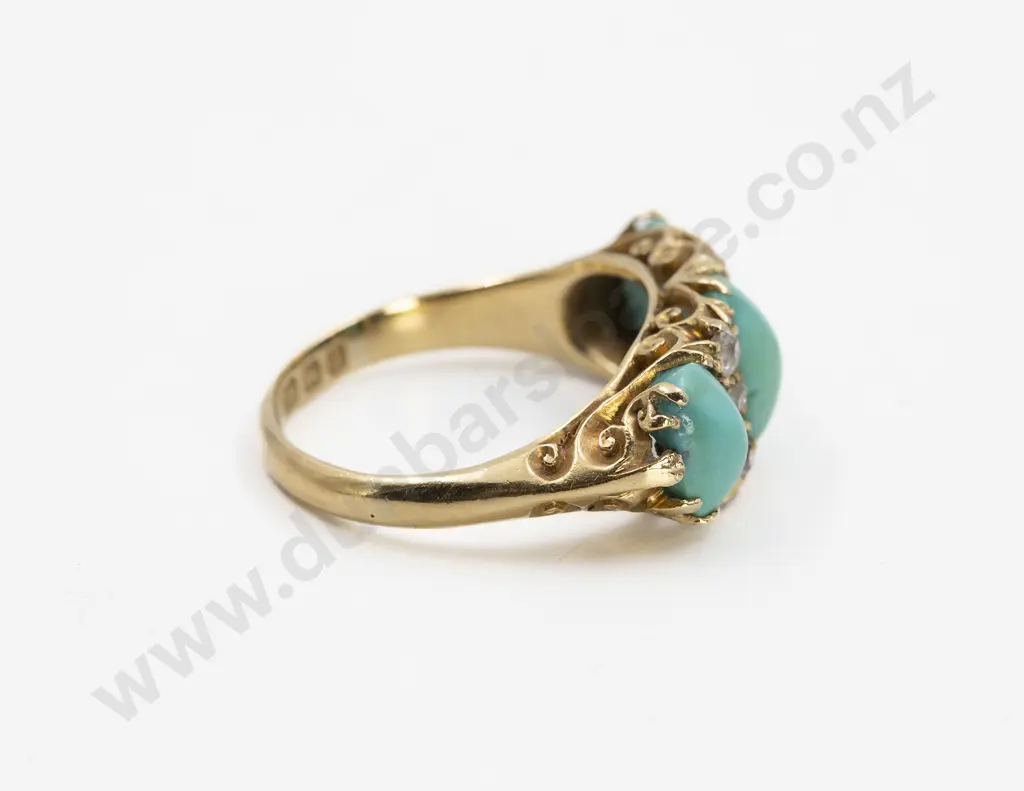 Victorian 18ct Three Stone Turquoise Bridge Ring Image 1++