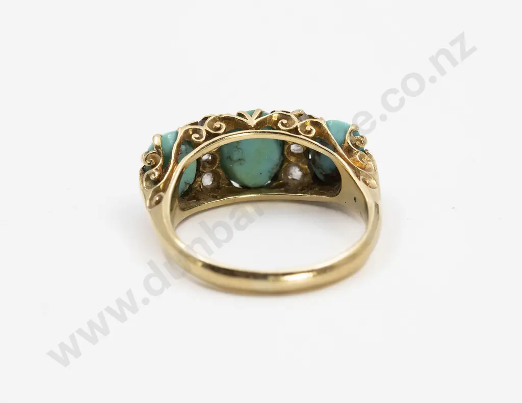 Victorian 18ct Three Stone Turquoise Bridge Ring Image 1++