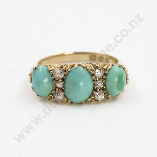 Victorian 18ct Three Stone Turquoise Bridge Ring