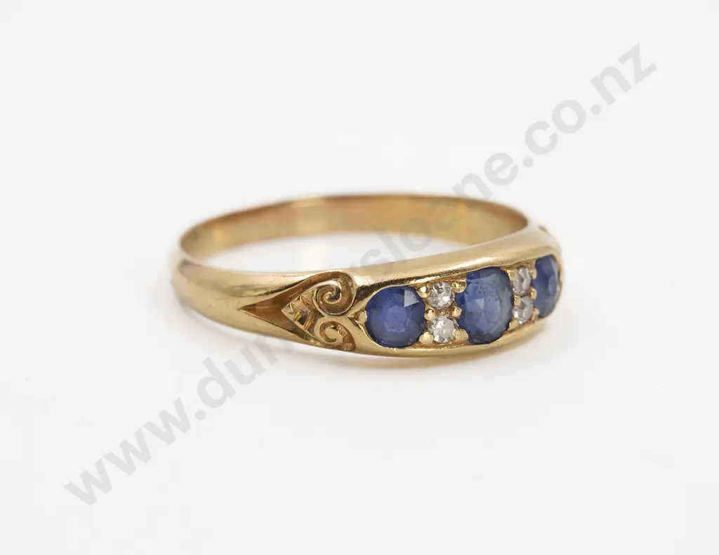 Victorian 18ct Three Stone Sapphire Bridge Ring Image 1++