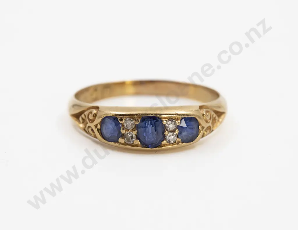 Victorian 18ct Three Stone Sapphire Bridge Ring Image 1++