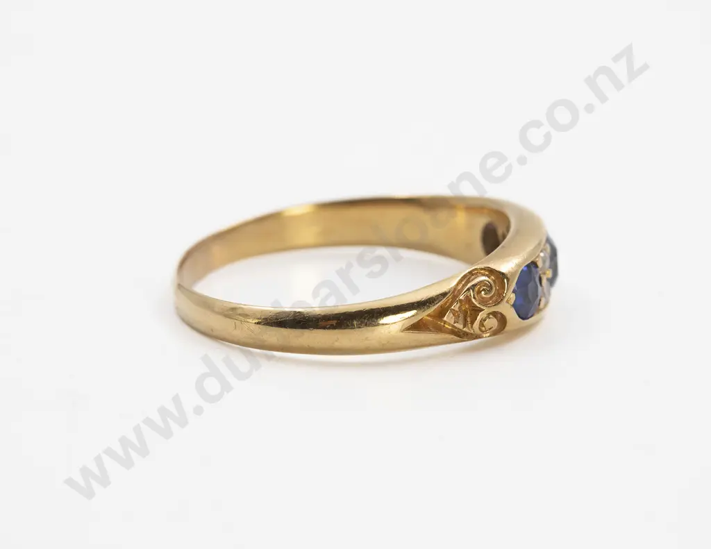 Victorian 18ct Three Stone Sapphire Bridge Ring Image 1++