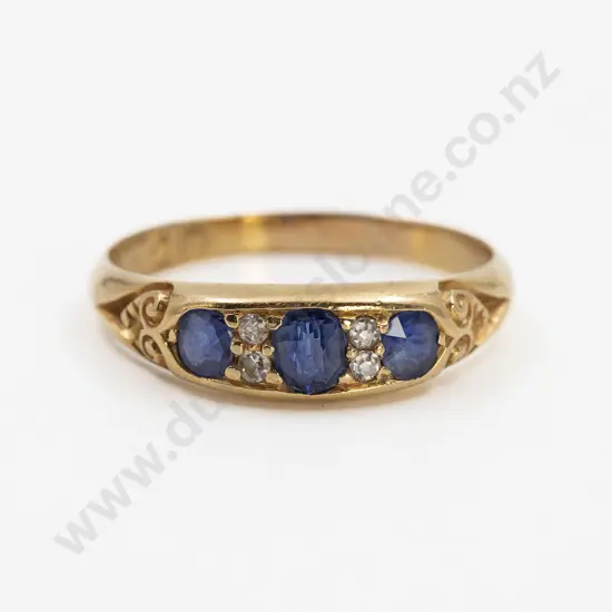 Victorian 18ct Three Stone Sapphire Bridge Ring