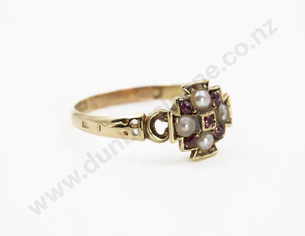 Victorian 15ct Ruby and Pearl Cluster Ring Image 1++