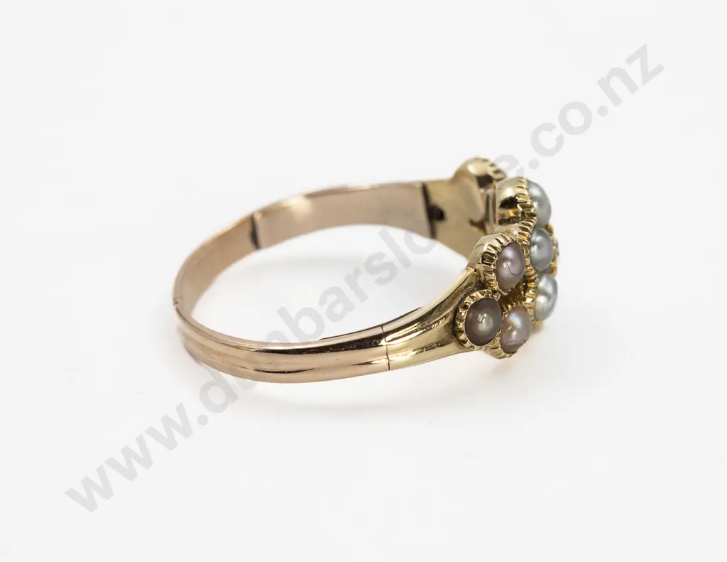 Victorian 11stone Pearl and Diamond Floret Cluster Band Ring Image 1++