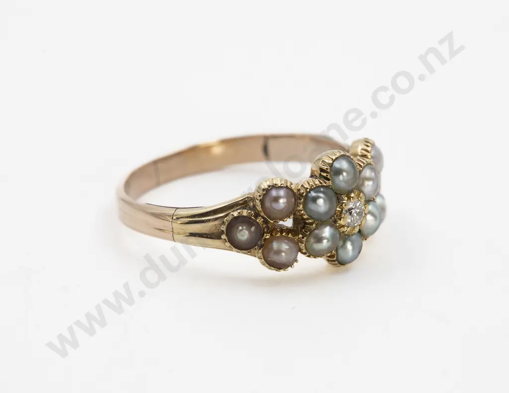 Victorian 11stone Pearl and Diamond Floret Cluster Band Ring Image 1++