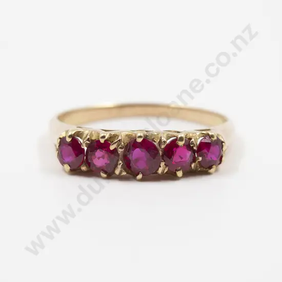 Victorian 15ct Five Stone Ruby Bridge Ring
