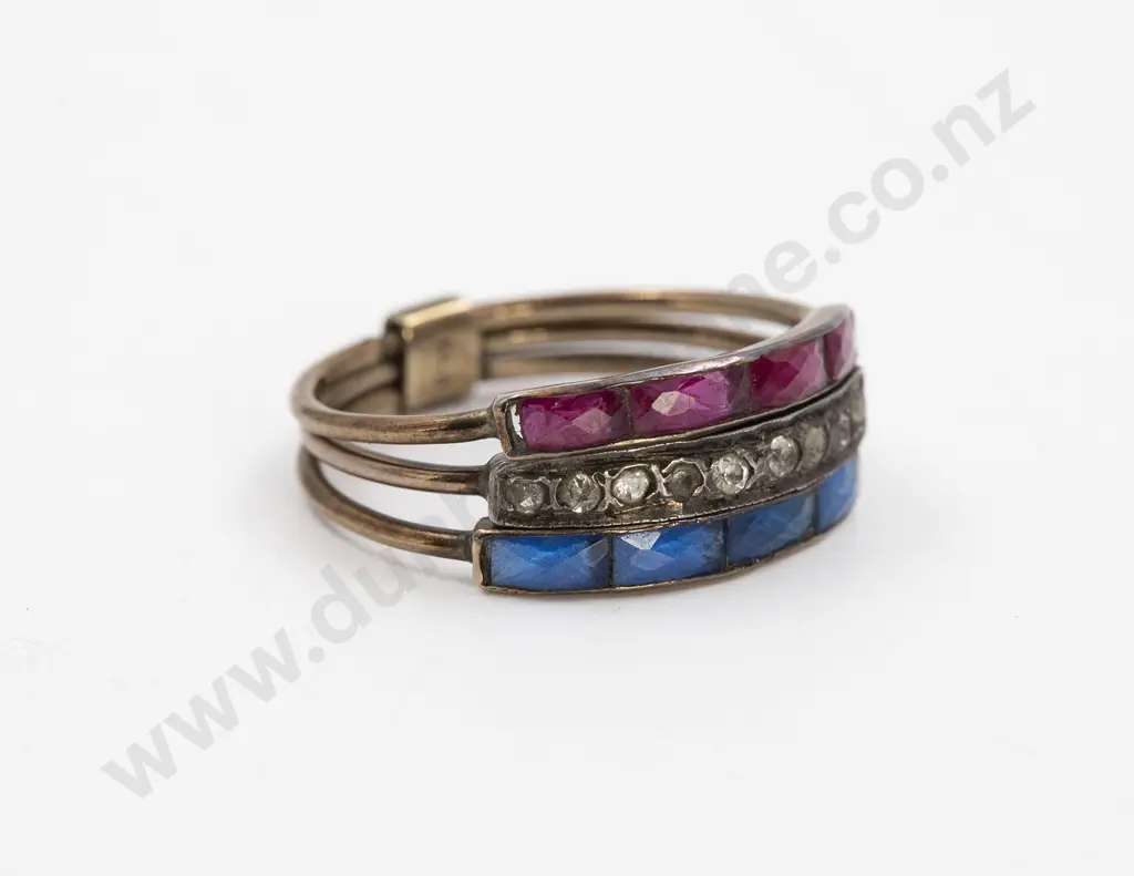 14ct Triple Band Ruby Diamond and Sapphire Ring Image 1++