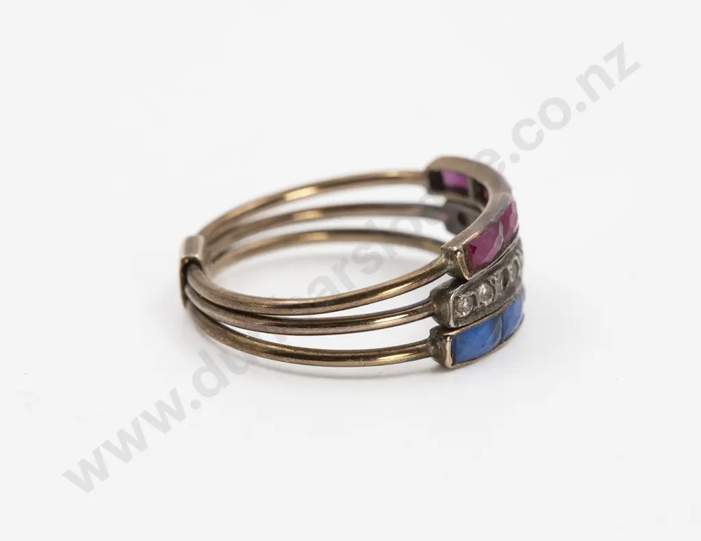14ct Triple Band Ruby Diamond and Sapphire Ring Image 1++
