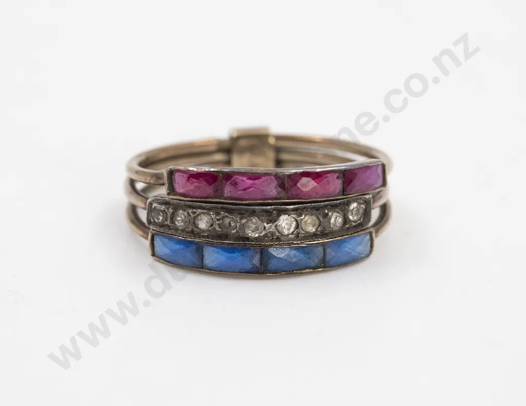 14ct Triple Band Ruby Diamond and Sapphire Ring Image 1++