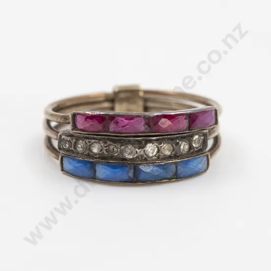 14ct Triple Band Ruby Diamond and Sapphire Ring