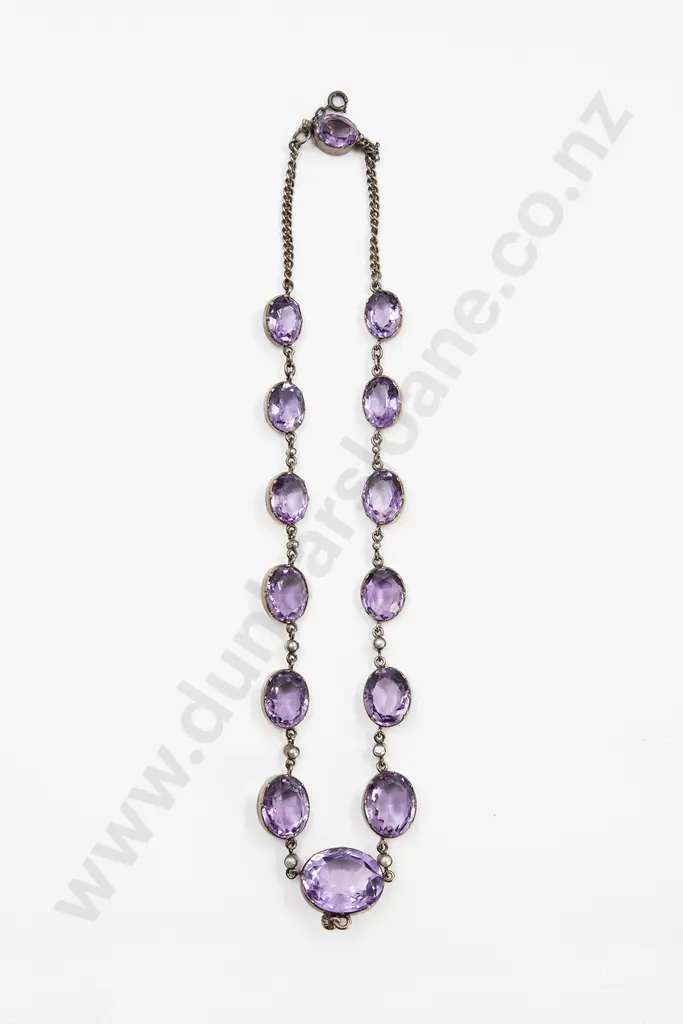Late C19th European .830 Silver 14stone Amethyst Necklace Image 1++