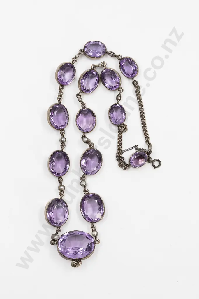 Late C19th European .830 Silver 14stone Amethyst Necklace Image 1++