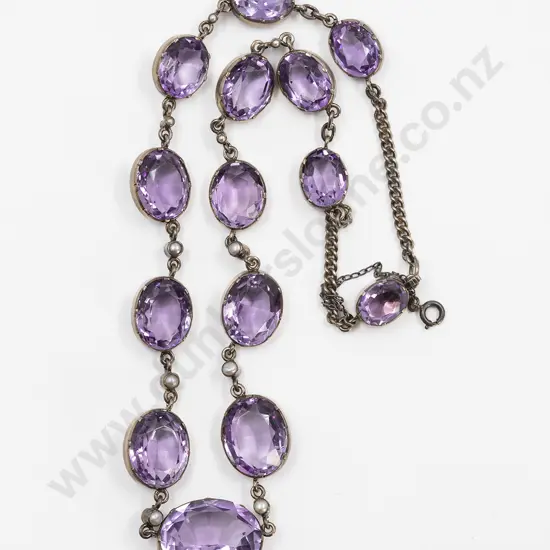 Late C19th European .830 Silver 14stone Amethyst Necklace