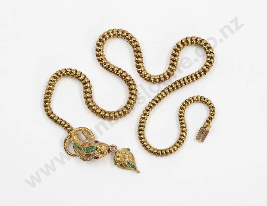 Victorian 9ct Emerald & Diamond Snake Necklace Image 1++