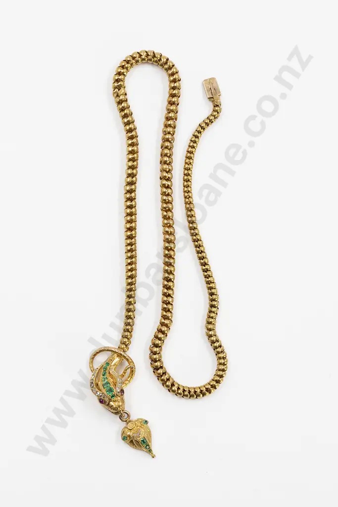 Victorian 9ct Emerald & Diamond Snake Necklace Image 1++