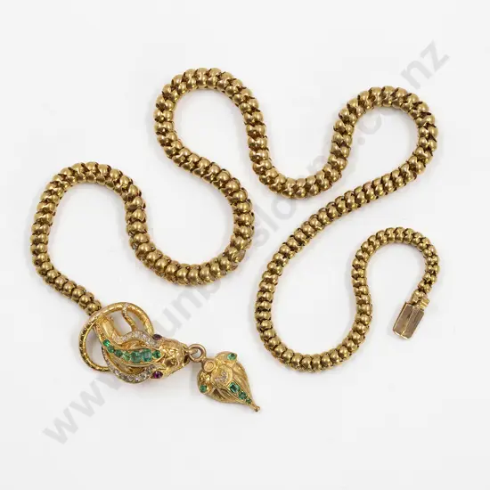 Victorian 9ct Emerald & Diamond Snake Necklace