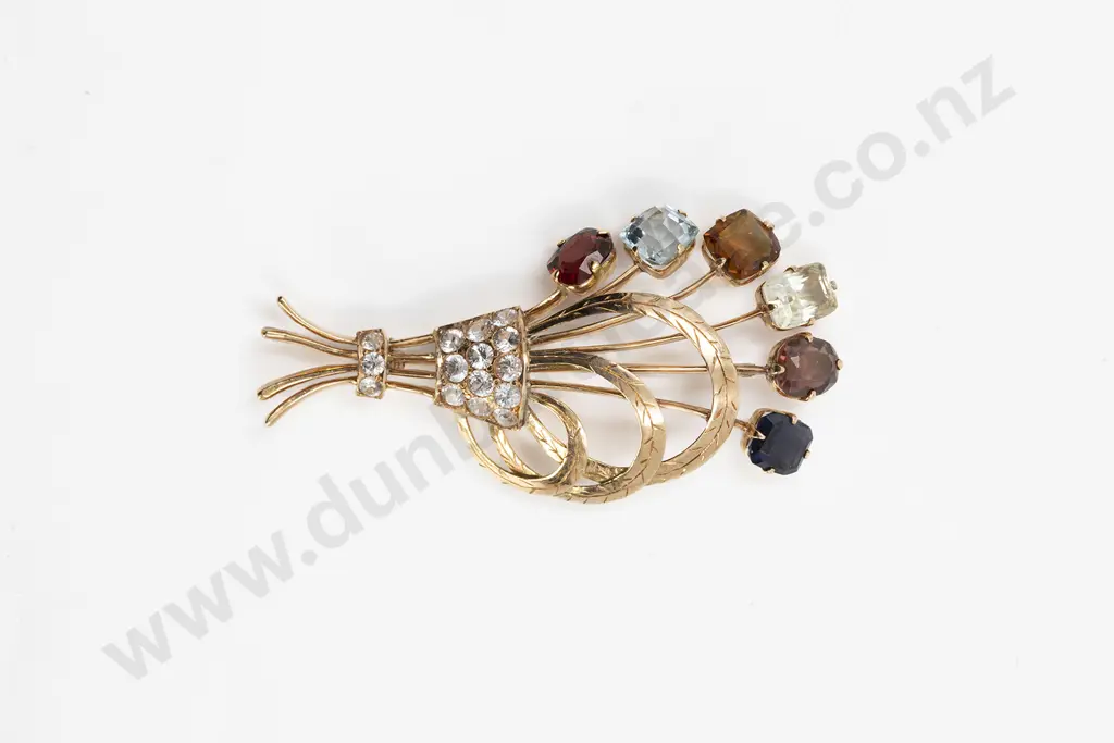 9ct Rose Gold 21stone Multi-Gem Set Spray Brooch Image 1++