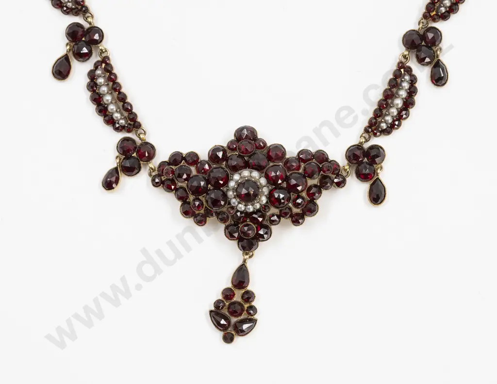 Late C19th Bohemian Garnet and Pearl Necklace Image 1++